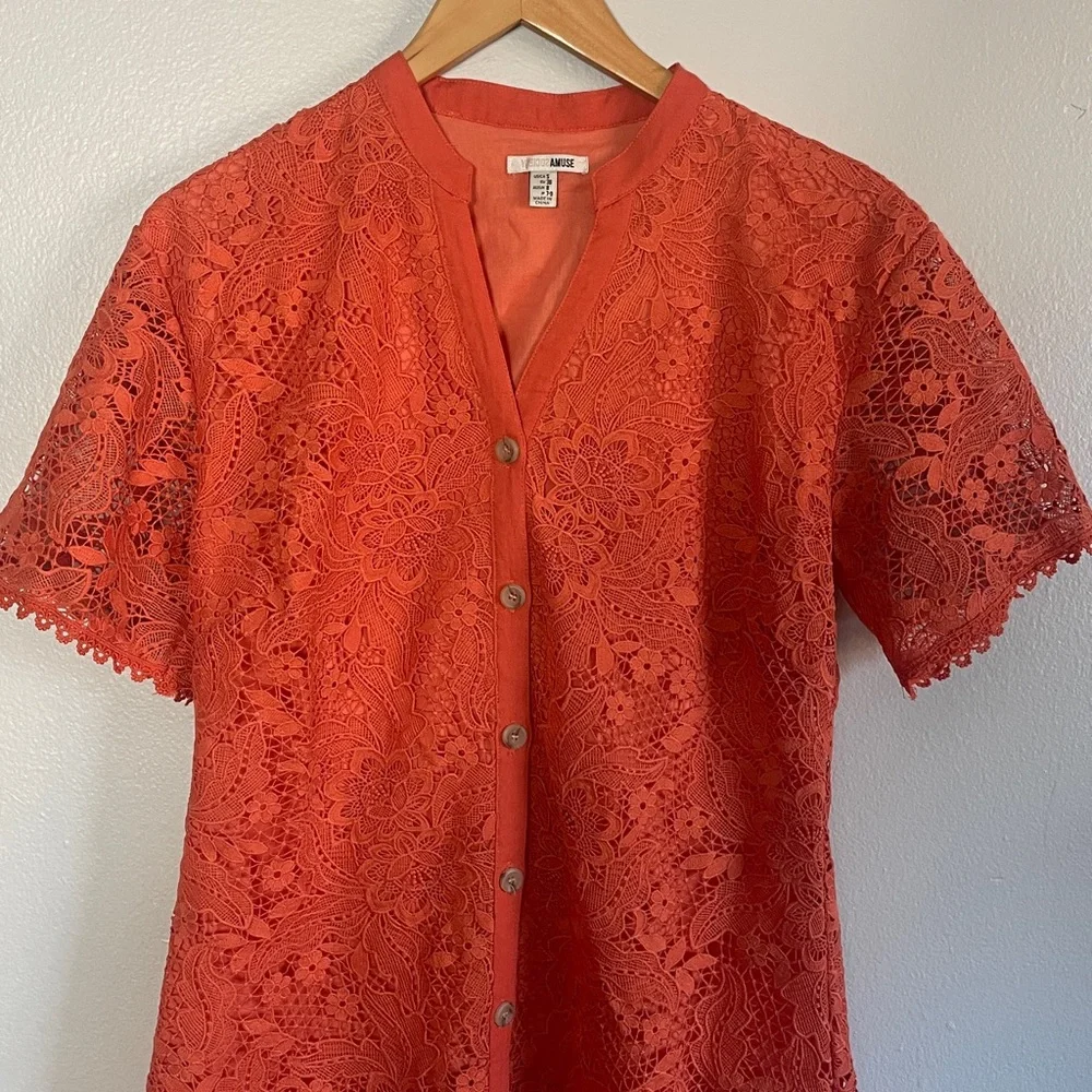 Amuse Society Coral‎ Button-Down Lace Dress Size Small - Picture 2 of 9